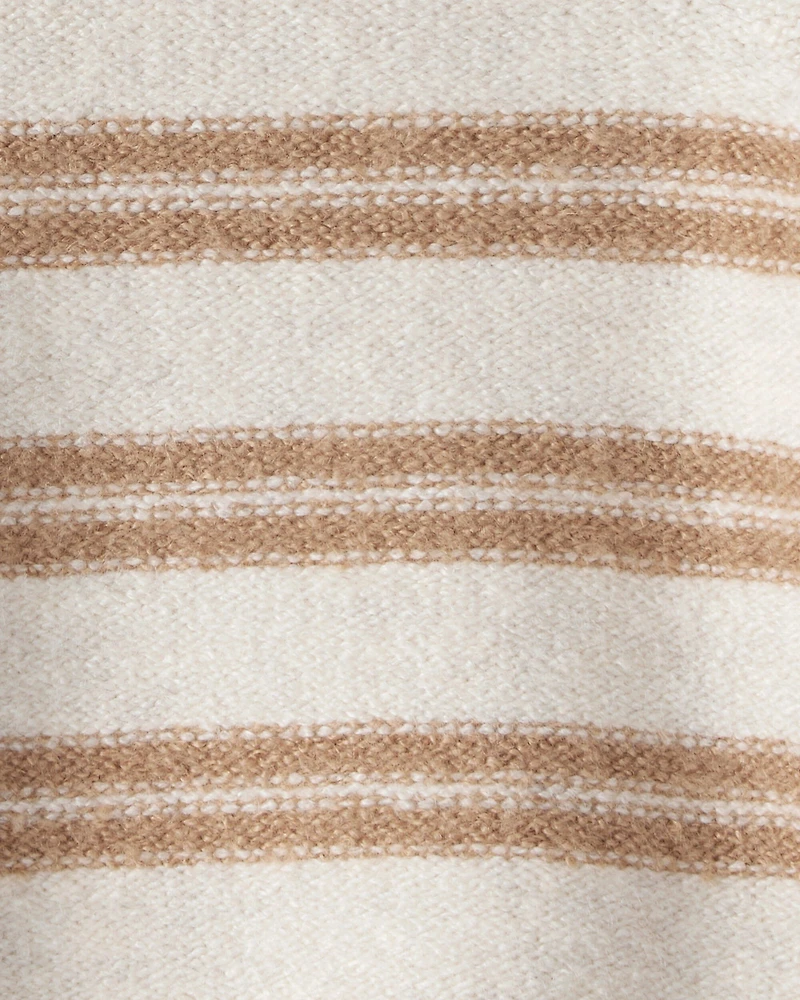 Baby Stripe Sweater with Teddy Fleece-Lined Hood and Bear Ears - Brown/Cream