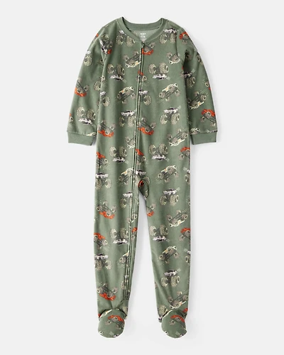 Kid 1-Piece Monster Truck Fleece Footie Pajamas - Green