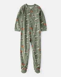 Kid 1-Piece Monster Truck Fleece Footie Pajamas - Green