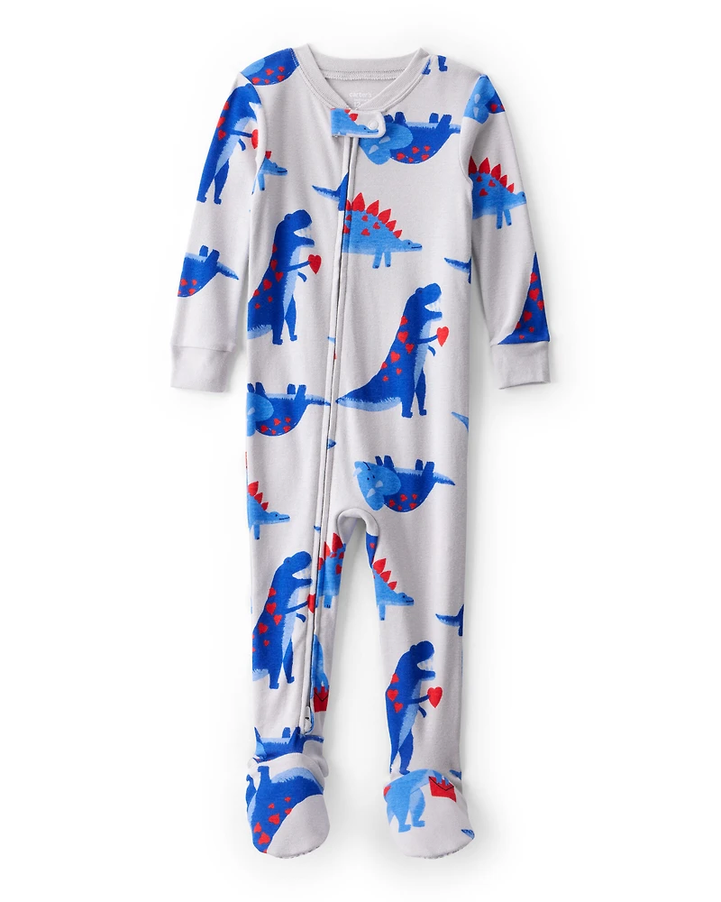 Baby Boy Dinosaur 100% Cotton Snug Fit 2-Way Zip Footie 1-Piece Pajamas - Grey