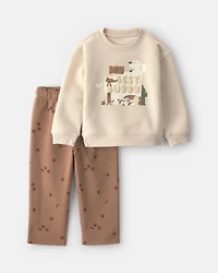Toddler Boy 2-Piece 'My Best Buddy' Dog Fleece Sweatshirt & Pant Set - Cream/Brown