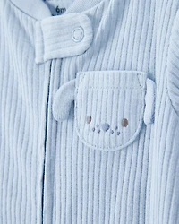 Baby Boy Dog Pocket 2-Way Zip Ribbed Sleep & Play Pajamas - Blue