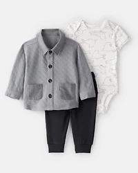 Baby Boy 3-Piece Quilted Button-Down Outfit Set - Grey/Black