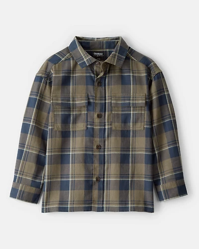 Boys Plaid Button-Down Shirt - Green/Navy
