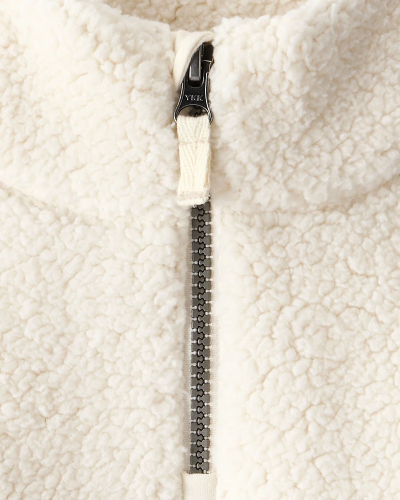 Baby Girl Sherpa Quarter-Zip Pullover Sweatshirt - Cream