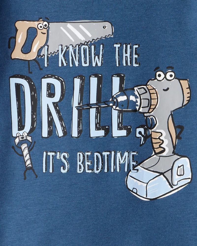 Baby Boy Construction Print 100% Cotton Long-Sleeve Snug Fit 4-Piece Pajamas - Blue/Grey