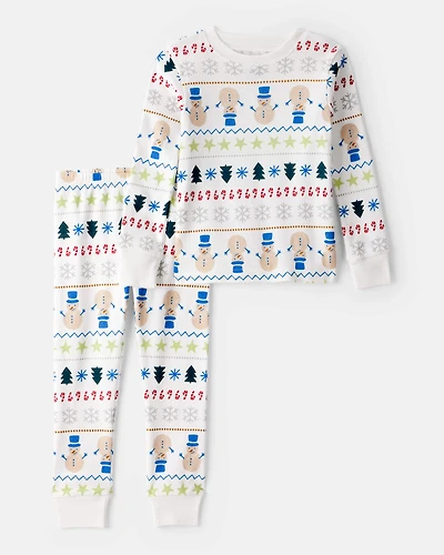 Toddler Snowman Fair Isle 100% Cotton Long-Sleeve Snug Fit 2-Piece Pajamas - White