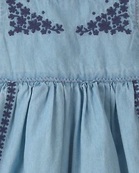 Baby Girl Floral Embroidered Chambray Dress