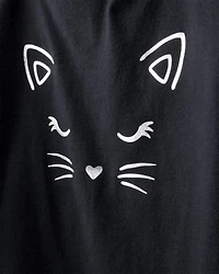 Kid 2-Piece Glitter Cat Tee & Tulle Tutu Skort Set - Black/Purple