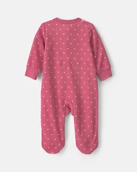 Baby Girl Heart Fleece 2-Way Zip Sleep & Play Pajamas - Pink