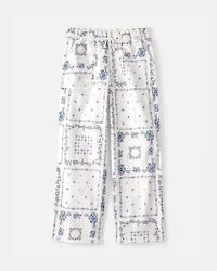 Girls Bandana Floral Drawstring Pants - Blue/Ivory