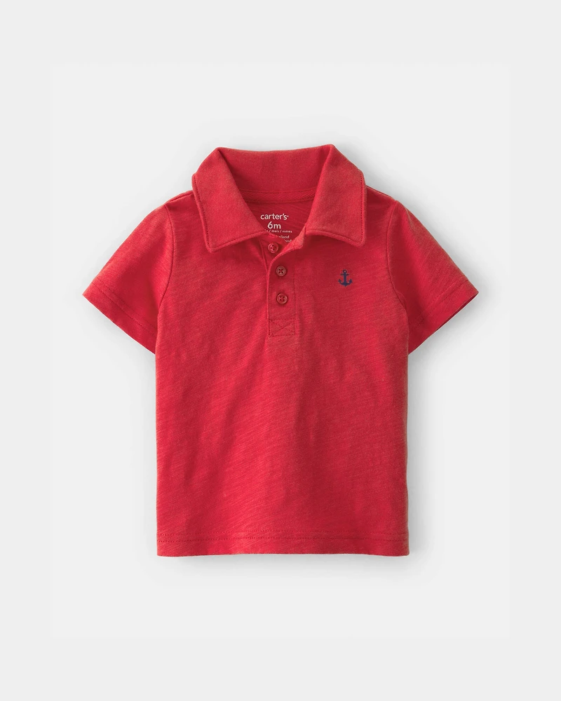 Baby Boy 3-Piece Anchor Polo Outfit Set - Red/Blue/White