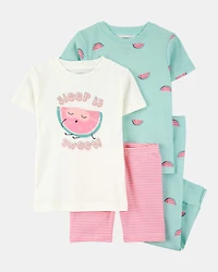 Toddler Girl 4-Piece Watermelon Print 100% Snug Fit Cotton Pajamas - Green/Pink