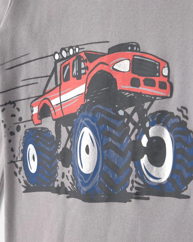 Boys 4-Piece Monster Truck 100% Cotton Snug Fit Pajama Set - Grey