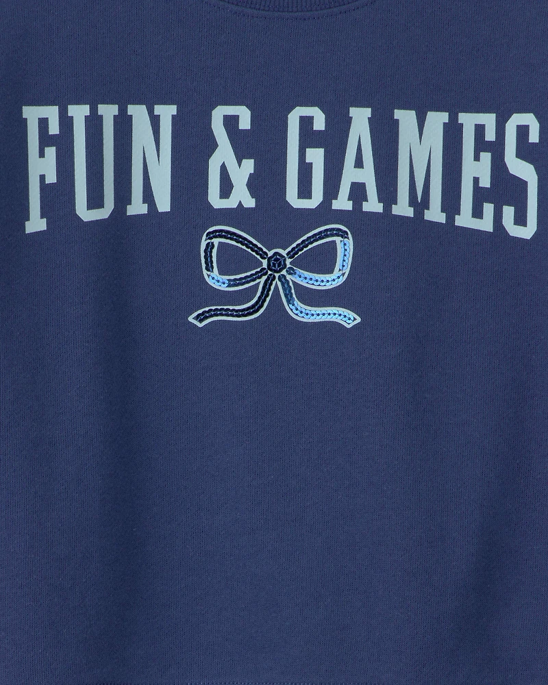Girls 'Fun & Games' Bow French Terry Top - Navy Blue