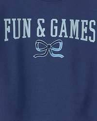 Girls 'Fun & Games' Bow French Terry Top - Navy Blue