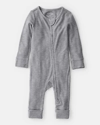 Baby Boy Solid PurelySoft Long-Sleeve 2-Way Zip Sleep & Play Pajamas - Grey