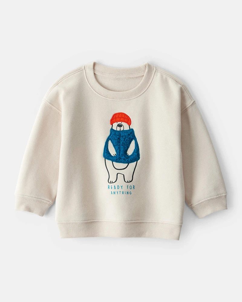 Baby Boy DayDream Fleece Bear Pullover Sweatshirt - Cream