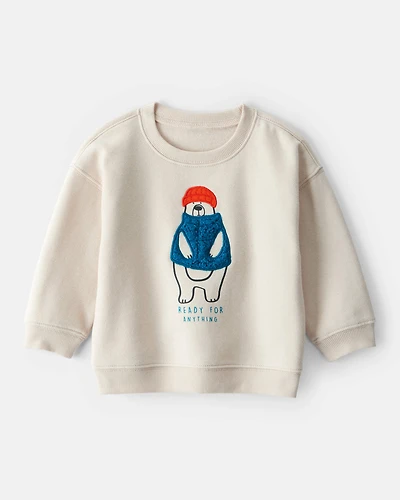 Baby Boy DayDream Fleece Bear Pullover Sweatshirt - Cream