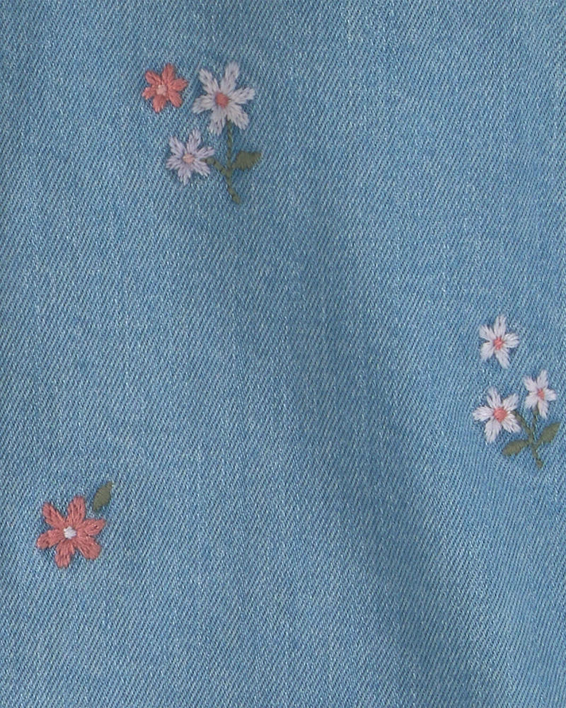 Girls Floral Denim Jacket - Light Wash