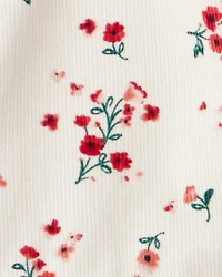 Baby Girl Floral Print Corduroy Long-Sleeve Dress - White