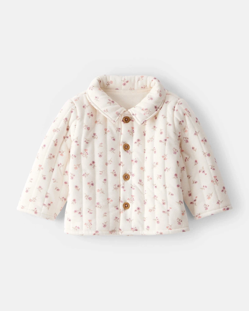 Baby Girl Floral Quilted Sweater - Cream