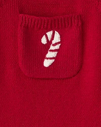 Baby Girl 2-Piece Candy Cane Print Long-Sleeve Top & Dress Set - Red