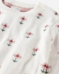 Girls Organic Cotton Sweater Knit in Wildflower Maze Print