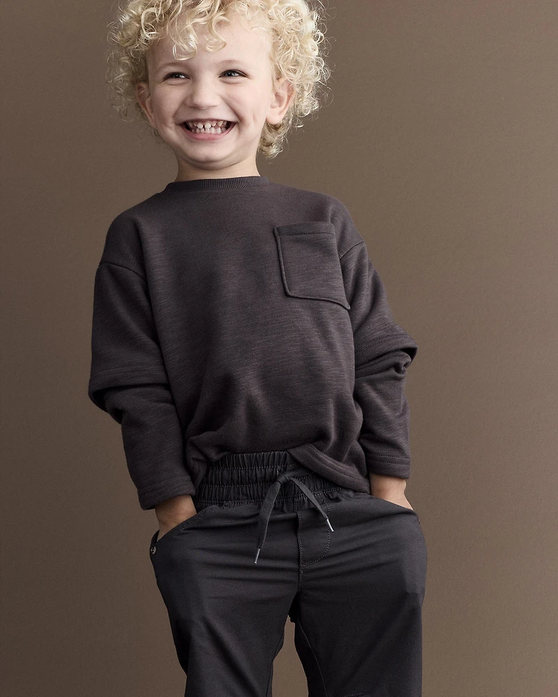 Toddler Boy Canvas Pull-On Pant - Dark Grey