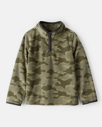 Boys Camouflage Microfleece Quarter-Zip Pullover - Green
