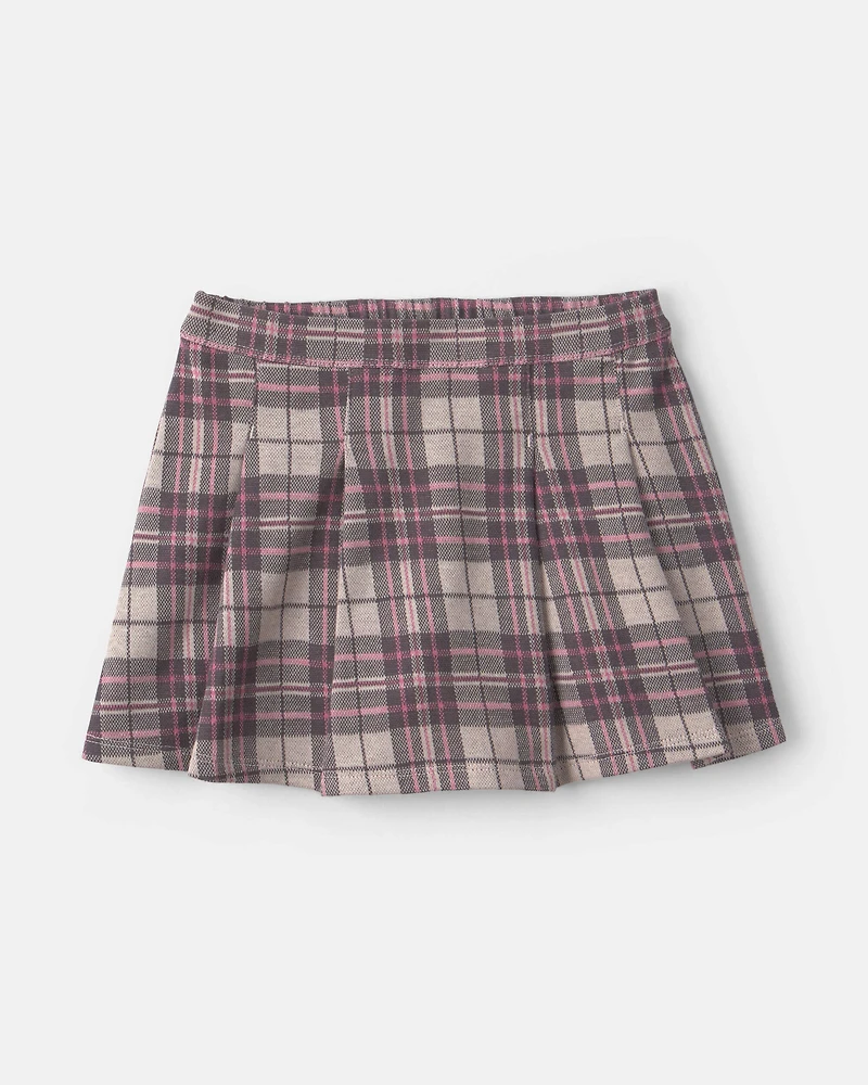 Baby Girl 2-Piece 'Good Day' Plaid Fleece Long-Sleeve Top & Skirt Set - Cream/Burgundy
