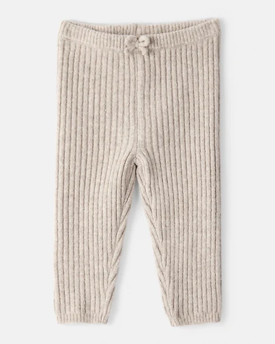 Baby Girl Ribbed Sweater Knit Pants - Cream