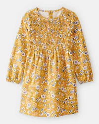 Girls Smocked Floral Long-Sleeve Dress - Yellow