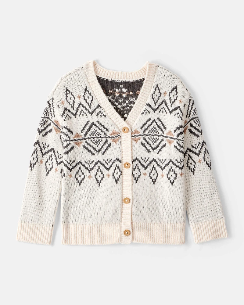 Toddler Girl Fair Isle Long-Sleeve Cardigan Sweater - Ivory