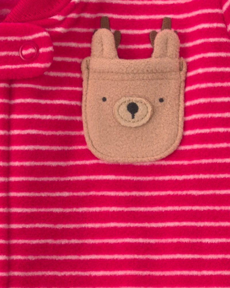 Baby Christmas Reindeer Striped Fleece Loose Fit Wearable Blanket - Red