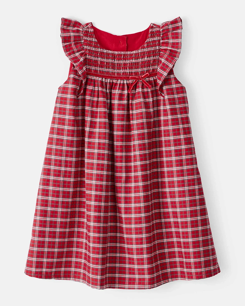 Toddler Girl Plaid Cotton Sleeveless Occasion Dress - Red