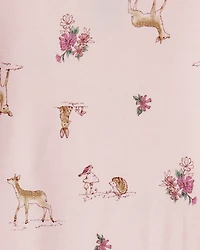 Toddler Girl Deer & Floral Print PurelySoft Long-Sleeve 2-Piece Pajamas - Pink