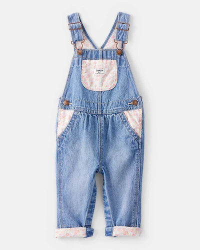 Baby Girl Floral Patchwork Denim Overalls - Blue