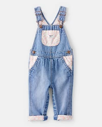Baby Girl Floral Patchwork Denim Overalls - Blue