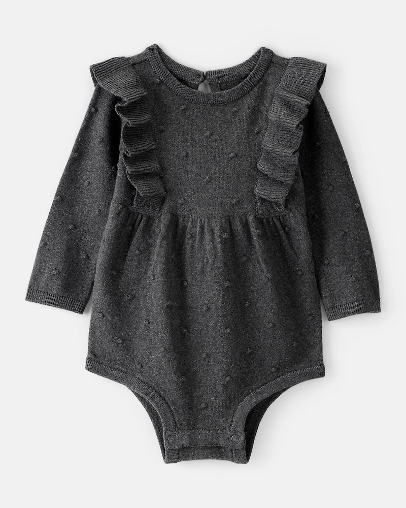 Baby Girl Ruffle Cotton Long-Sleeve Bodysuit - Grey