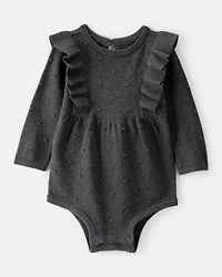 Baby Girl Ruffle Cotton Long-Sleeve Bodysuit - Grey