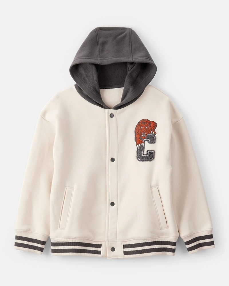 Boys Fleece Hooded Varsity Jacket - Cream