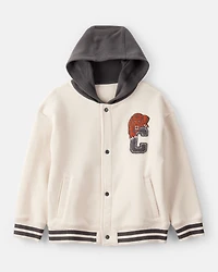 Boys Fleece Hooded Varsity Jacket - Cream