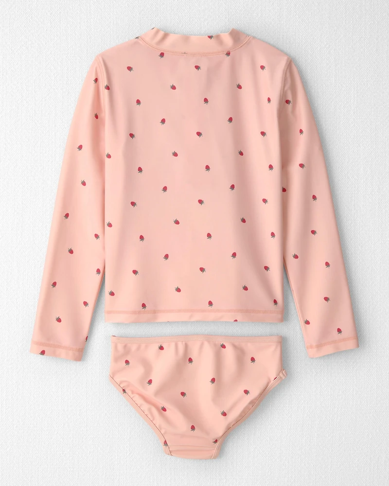 Girls 2-Piece Recycled Rashguard Swimsuit Set in Strawberry Print