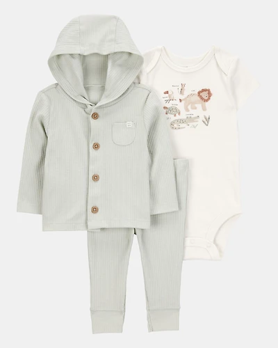 Baby Lion 3-Piece Cardigan Set - Green/White