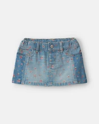 Baby Girl Floral Denim Skirt - Light Wash