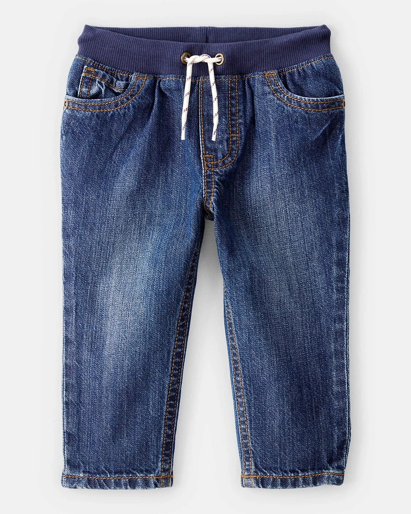 Baby Boy Pull-On Straight Denim Pants - Medium Wash