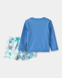 Baby Boy 2-Piece Tropical Beach Rashguard Trunk Set - Blue