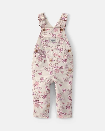 Baby Girl Floral Overalls - Ivory