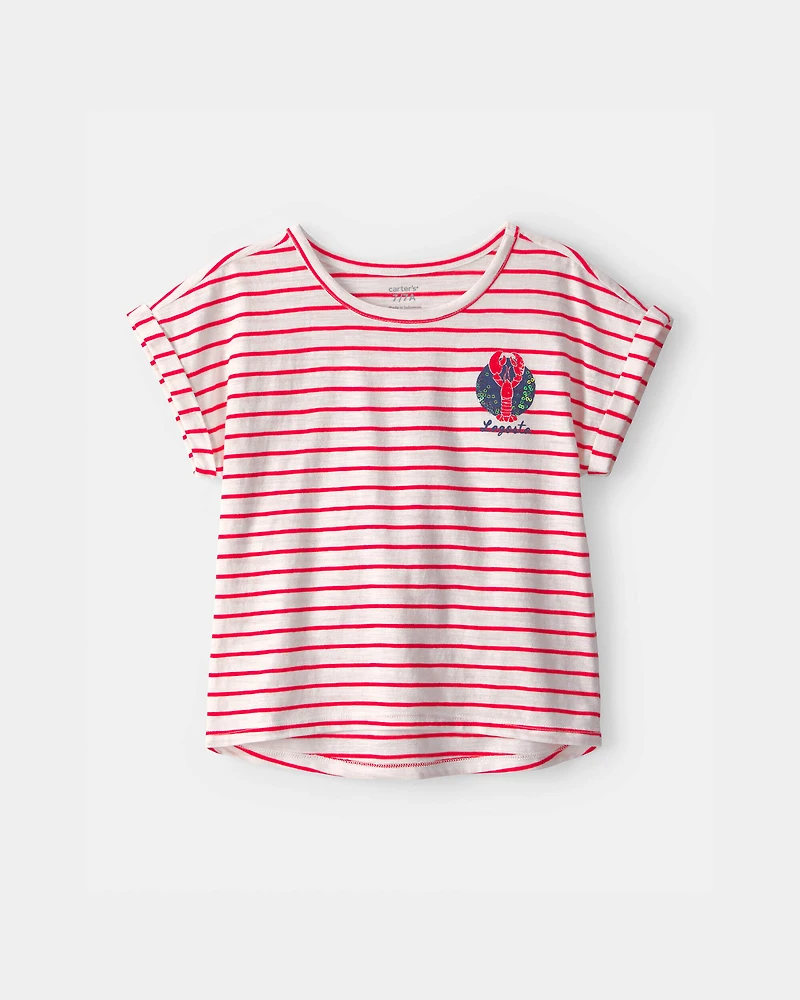 Girls Lobster Striped Top - Red/Ivory
